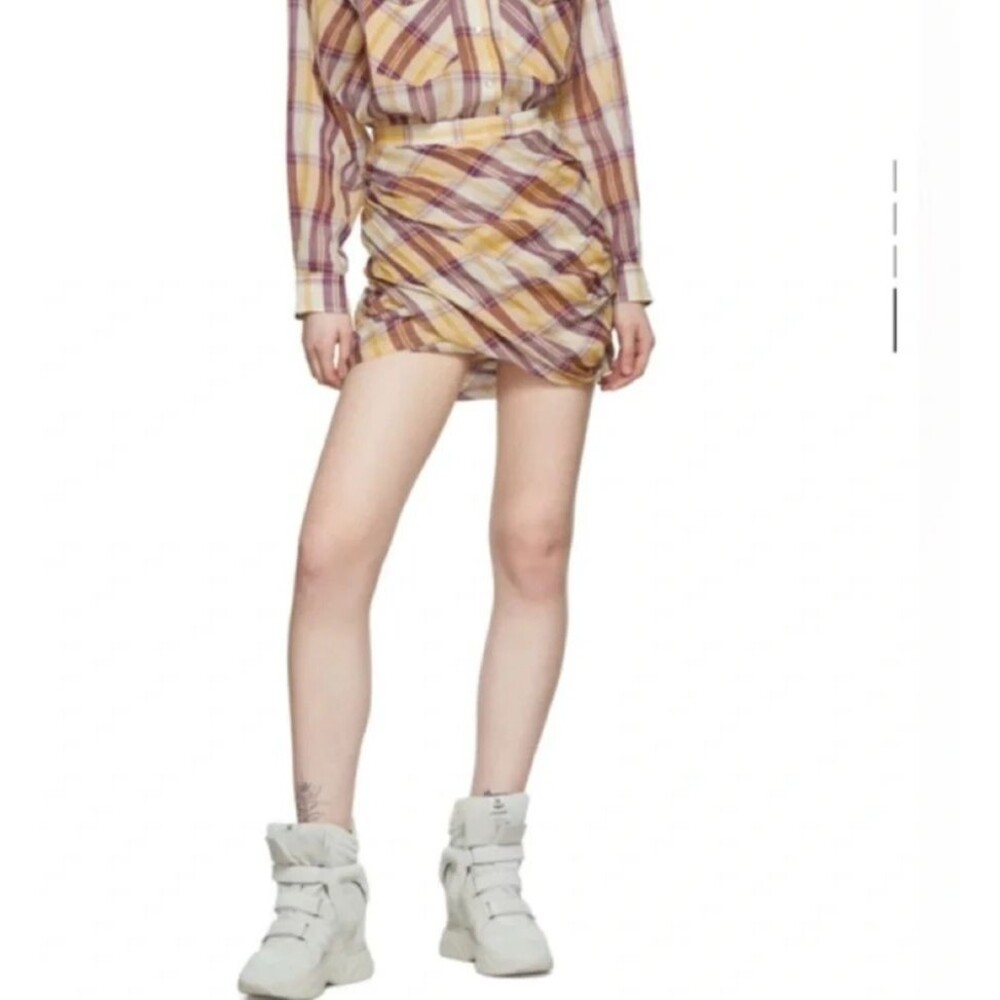 Isabel Marant Plaid Mini Skirt Chic Preppy Cotton Classic Academia Western XL